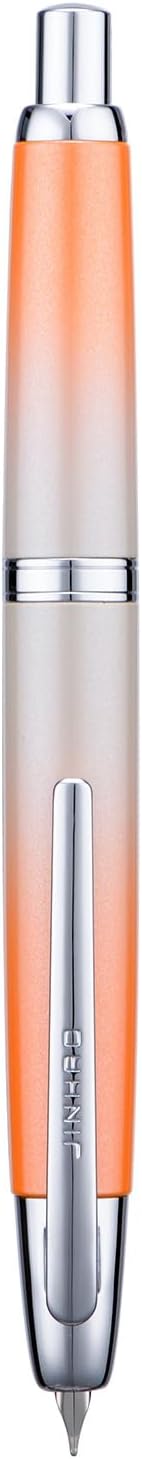 Jinhao 10 Press Fountain Pen with Box, Gradient Light Orange Retractable Fine Nib with Ink Converter Set (Silver Clip)