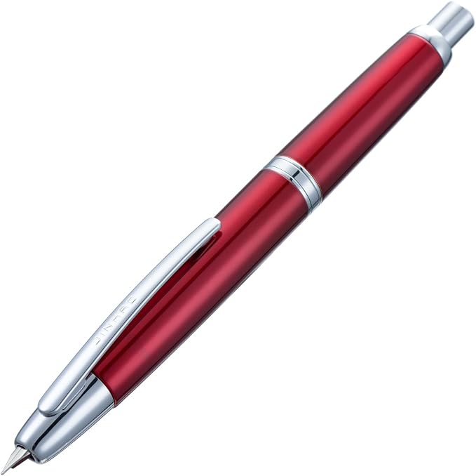 Jinhao 10 Press Fountain Pen with Box, Rose Red Retractable Medium Nib with Ink Converter Set (Silver Clip)