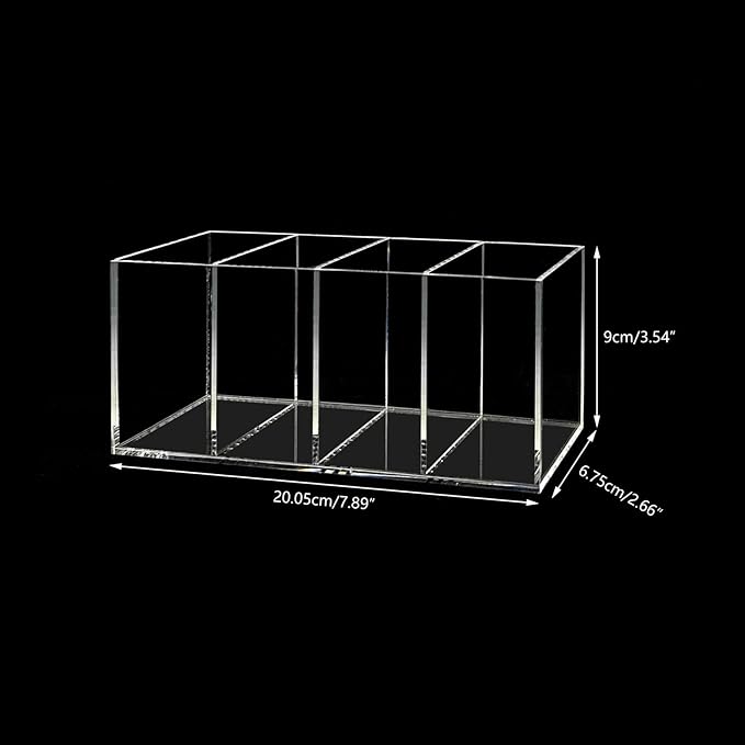 HSYMQ Acrylic Pen Holder 4 Compartments Clear Pencil Holder Organizer Makeup Brush Holder
