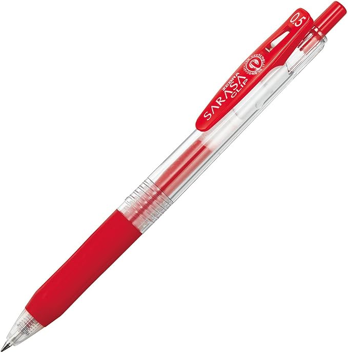 Zebra Pen SARASA Clip Retractable Gel Pen, Red Ink, 0.5mm, 12-Pack | Fine Point Tip, Water Based Ink, 75% Recycled Materials, Ideal for Journaling, Planners, School and Office Supplies (47330)