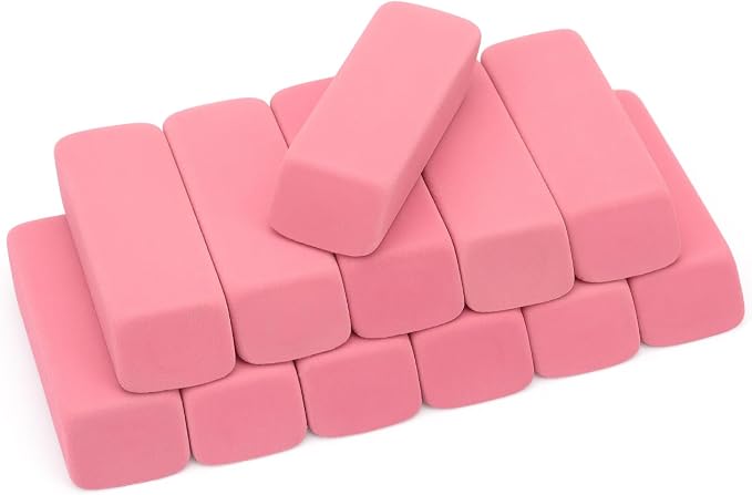 Tamaki Large Erasers, Pink, Pack of 12 | Pencil Erasers for Drawing, Artist Eraser