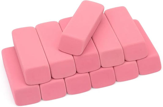 Tamaki Large Erasers, Pink, Pack of 12 | Pencil Erasers for Drawing, Artist Eraser