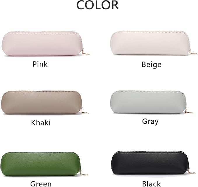 Pencil Case Small Pencil Pouch Slim (Black, Faux Leather)