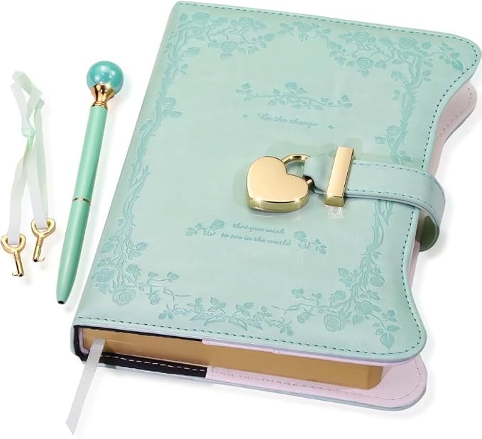 Hoci Poci Diary with Lock and Keys for Girls Gift Ideas, 360 Pages Journal | Elegant Gift Box for Teen Girls, B6 Gold Edged Pages Refillable Notebook with Pen and Bookmark for Writing, Garden Aqua