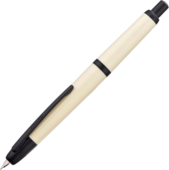Jinhao 20 Press Fountain Pen, Ivory White Retractable Fine Nib with Ink Converter Set (Black Clip)