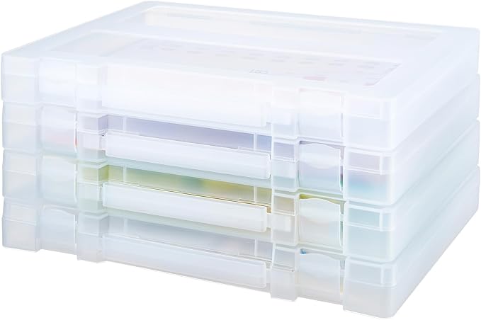 4 Pack Large A4 Paper document Box, Arts Supply Storage Organizer Box Scrapbook Storage Box Crafts Organization Boad Game Storage,Thick Plastic Scrapbook Storage Box for 8.5" x 11" Letter