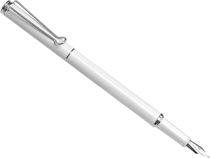 AIHAO Refillable Fountain Pen, Fine Point, Black Ink, 2 Ink Cartridges in one Set, Pear White, Metal Pen