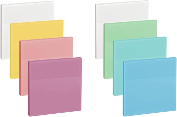 ENLUOM 400 Sheets Colored Transparent Sticky Notes - 3 x 3 in Translucent Sticky Notes, Pastel Clear Waterproof See Through Self-Sticky Note, Aesthetic Bible Journaling Sticky Notes (8 Pads)