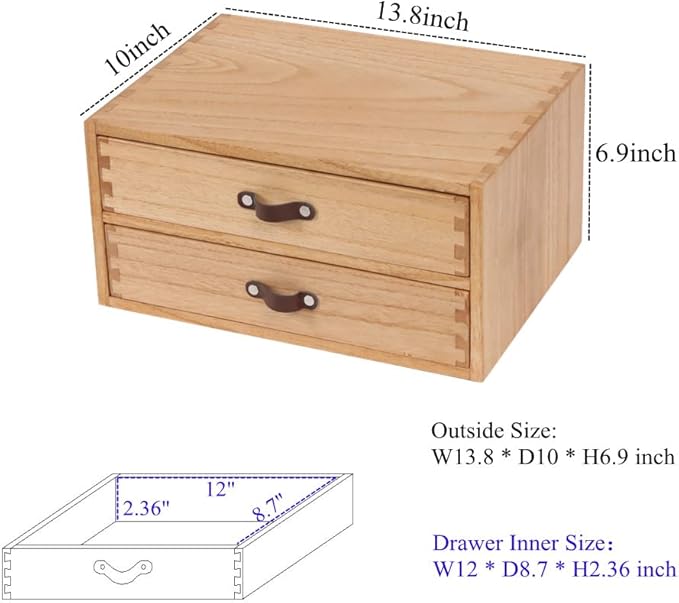 DDYURI Wooden Desk Organizer with 2 Drawers - Desktop Storage Drawers for Office Supplies File Paper Storage - Wood Chest/Small Cabinets for Jewelry Dresser Kitchen Counter (FAX2C-LT）