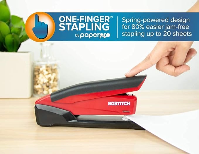 Bostitch Stapler - InPower, One Touch Heavy Duty Red Office Stapler | Bostitch Stapler with Built-in Staple Remover, 20 Sheet Capacity, Includes 1260 Staples