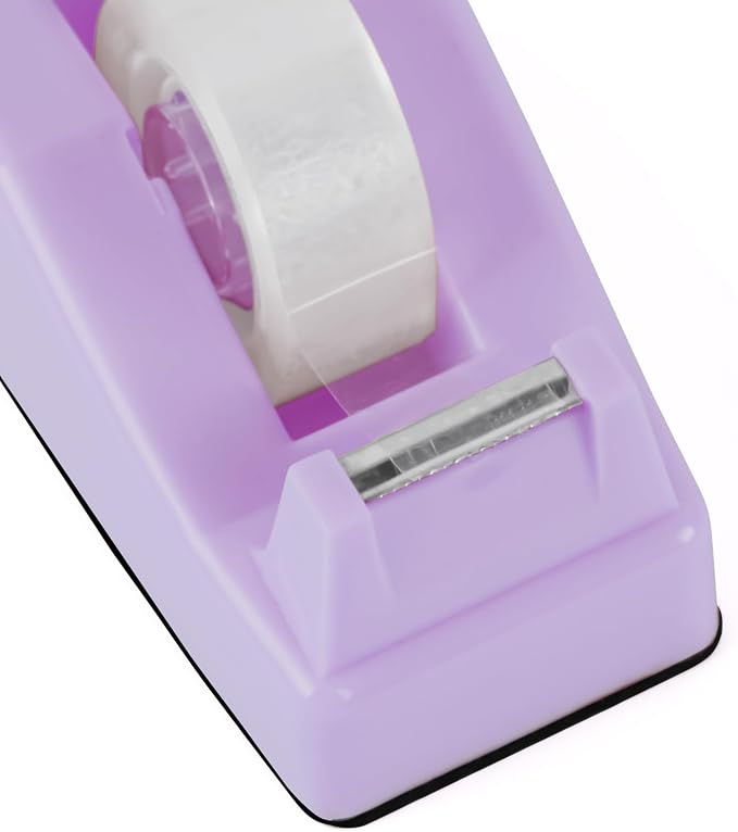 Desktop Tape Dispenser Purple with Weighted Nonskid Base - Includes 6 Rolls of Transparent Tape (0.71 Inch x 1000 inches Each)