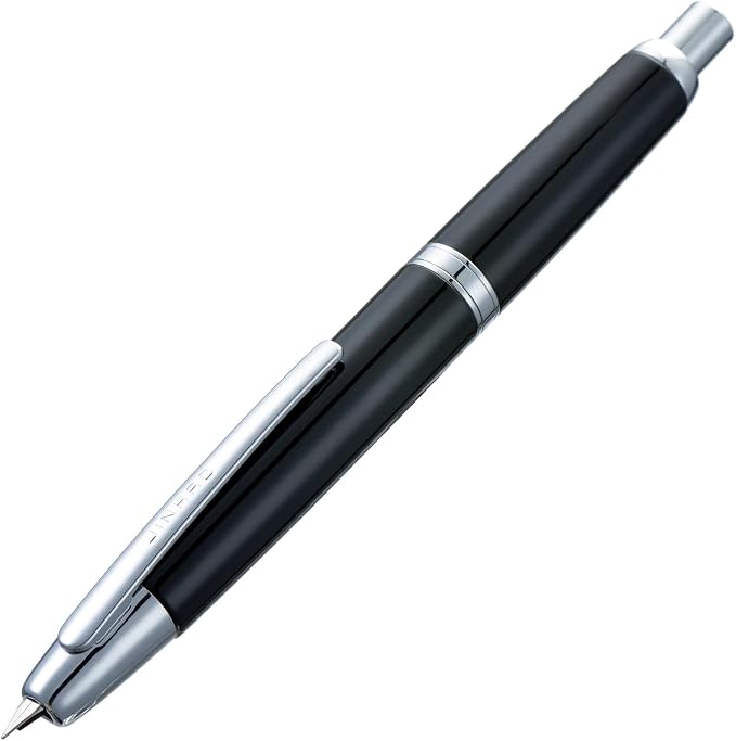 Jinhao 10 Press Fountain Pen with Box, Piano Black Retractable Medium Nib with Ink Converter Set (Silver Clip)