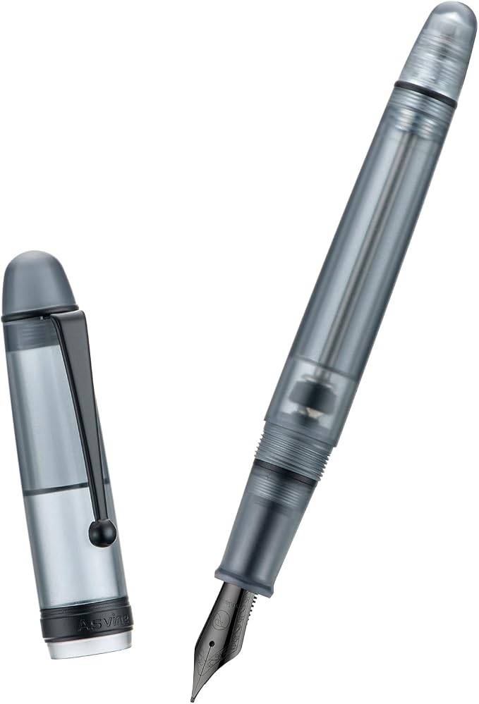 Asvine V126 Vacuum Filling Fountain Pen, Matte Black Acrylic Fine Nib, Large-Capacity Pen with Gift Case