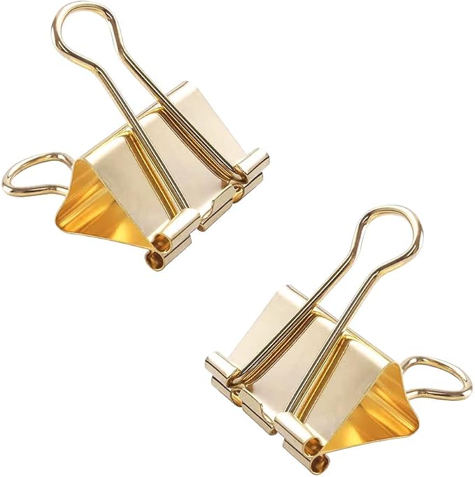 Medium Binder Clips Width 1.25 Inch Capacity 0.6 Inch Gold 24 PCS, Binder Clips 32mm for Teacher School Office and Business