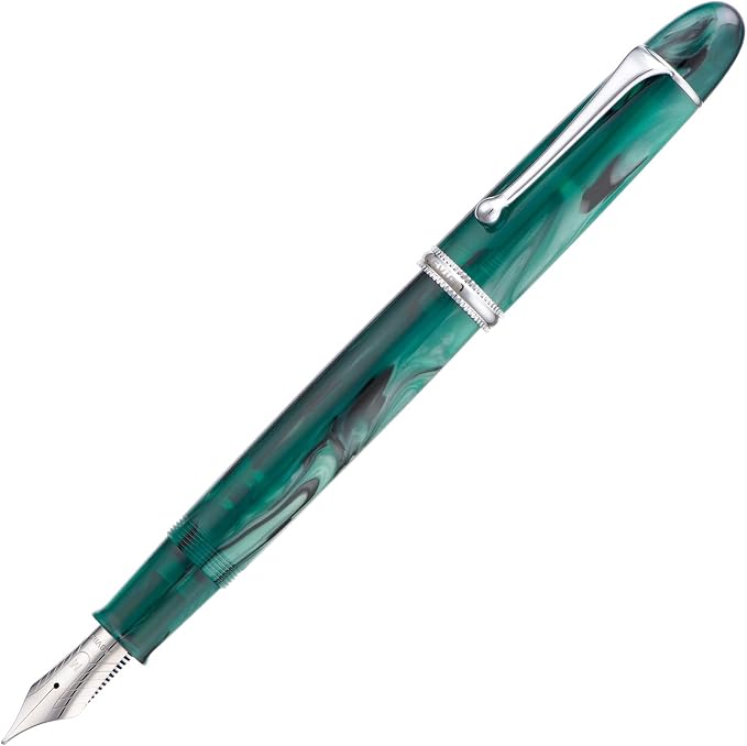 Asvine V800 Fountain Pen -Vacuum Filling System with Large Ink Capacity-Number 8 Stub Nib 1.1mm Calligraphy Art Drawing with Wrench - Green Acrylic