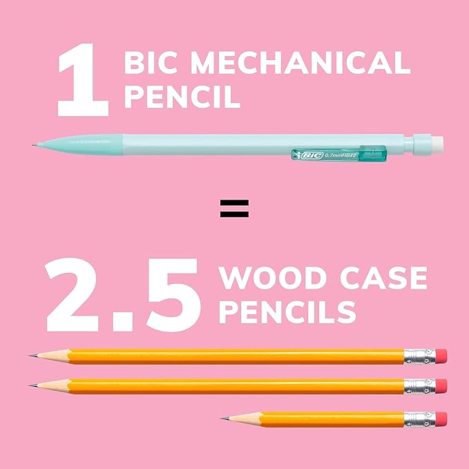 BIC Xtra-Smooth Pastel Mechanical Pencils with Erasers, Medium Point (0.7mm), Bulk Mechanical Pencils for School or Office Supplies, 40 Count (Pack of 2)