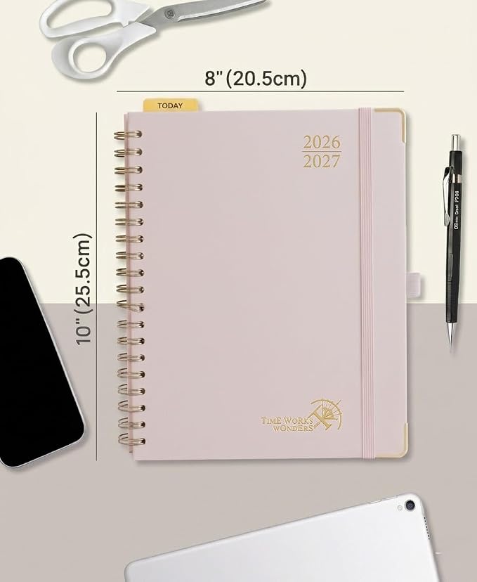 POPRUN 2026-2027 Weekly Planner 10" x 8"Weekly and Monthly Planner Calendar | Jul 2026 - Jun 2027，Daily Agenda Book & Appointment Book with Hourly Schedule, Tabs, Hardcove- Light Pink