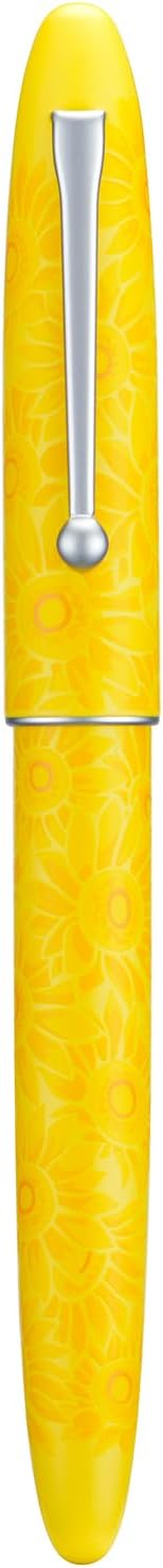 HONG DIAN C3 Fountain Pen, Iridium Extra Fine Soft Nib Chinese Knot Carving, Bright Yellow & Sunflower Painting Design with Metal Box Set