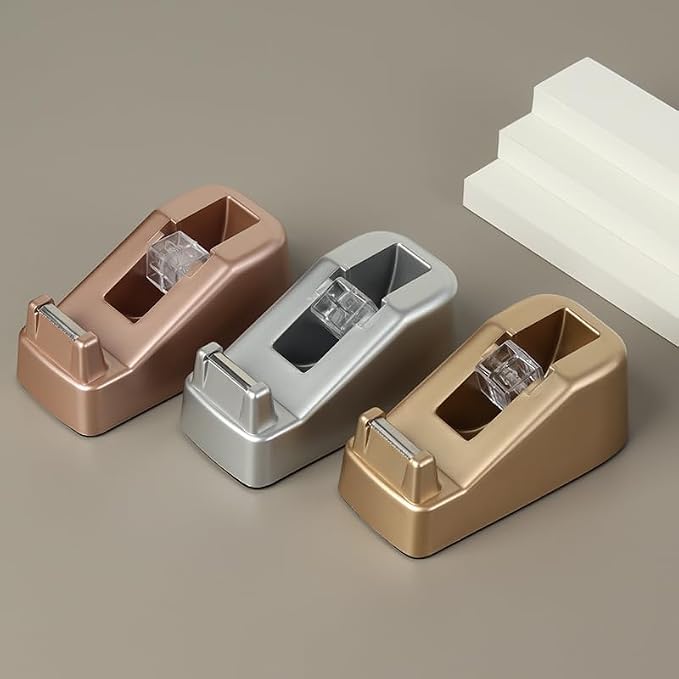 Basics Desktop Tape Dispenser, Office Desk Tape Dispenser, Heavy Duty Desk Accessories Office Tape Dispensers, Weighted Non-Skid Base,Ideal for Home, Office, School, or Business (Gold)