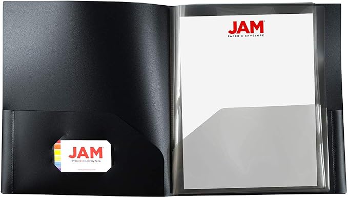 JAM PAPER Heavy Duty Plastic Multi Pocket Folders - 10 Pocket Organizer - Black - Sold Individually