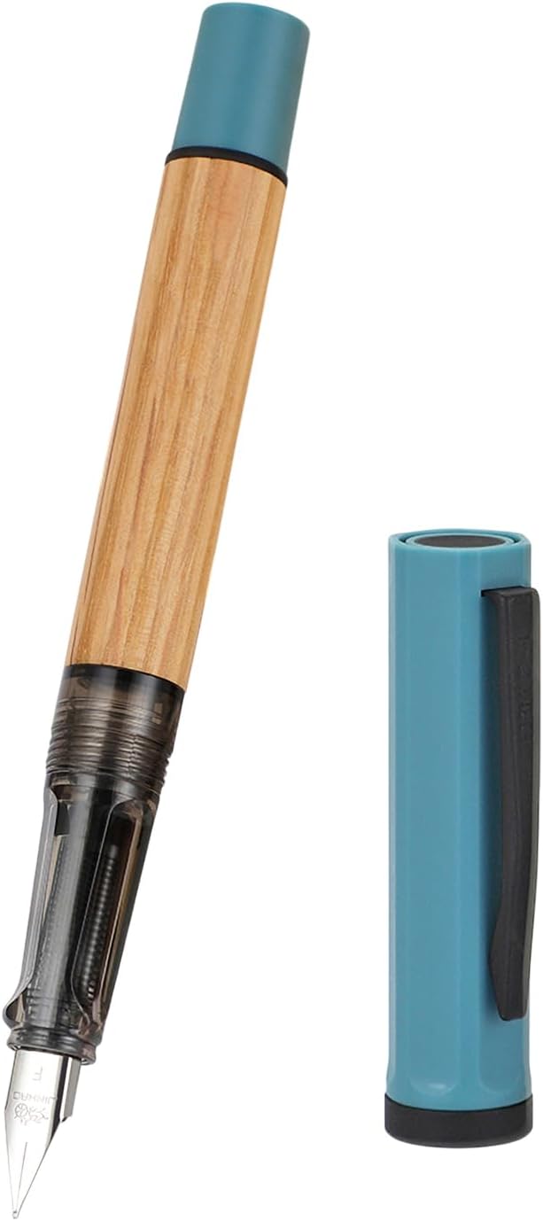 Jinhao 58 Natural Oak Wood Fountain Pen, Fine Nib Writing Pen (Blue) | Handcrafted natural oak wood pen with converter. Elegant executive gift for journaling, sketching & calligraphy