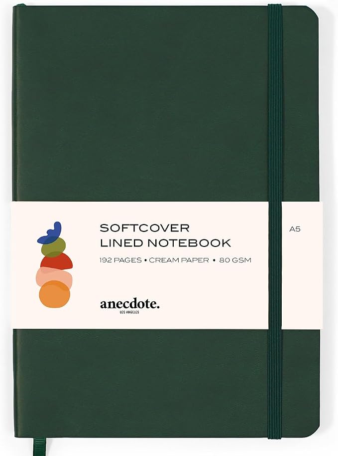 Softcover Ruled Journal with Thick 80 gsm Lined Cream Paper A5 size (8.3 inches x 5.4 inches) - Daily Writing Notebook for Travel, School and Office Use - Diary for Women and Men - Evergreen