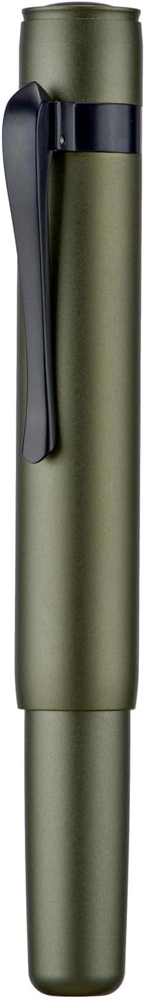 HONG DIAN M2 Black Forest Mini Fountain Pen, Bent Nib & Sleek Shape Aluminium Short Pocket Travel Pen (Army Green)