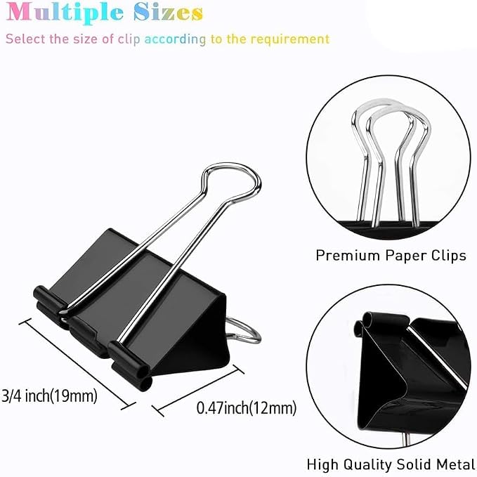Small Binder Clips, 288 Pack, 3/4 Inch, Standard 19mm, Black, Paper Clips, Fold Clamp, Capacity 0.31 Inch, Micro Office Clips, Shool and Office Supplies