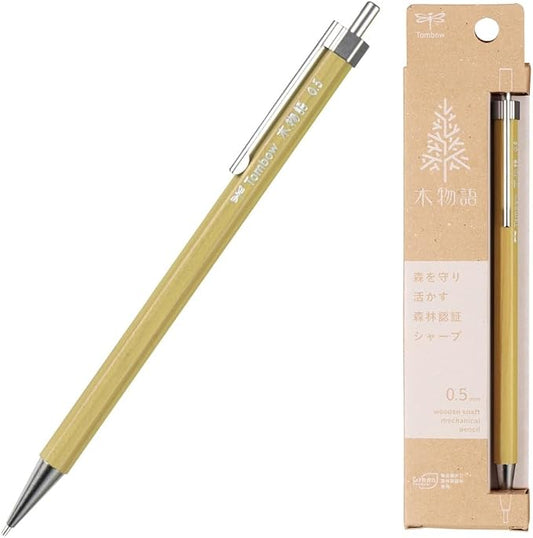 Tombow KIMONOGATARI Mechanical Pencil 0.5mm, Natural Wood Barrel, DHA-151 Japanese Eco-Friendly Pencil (Leaf Green)