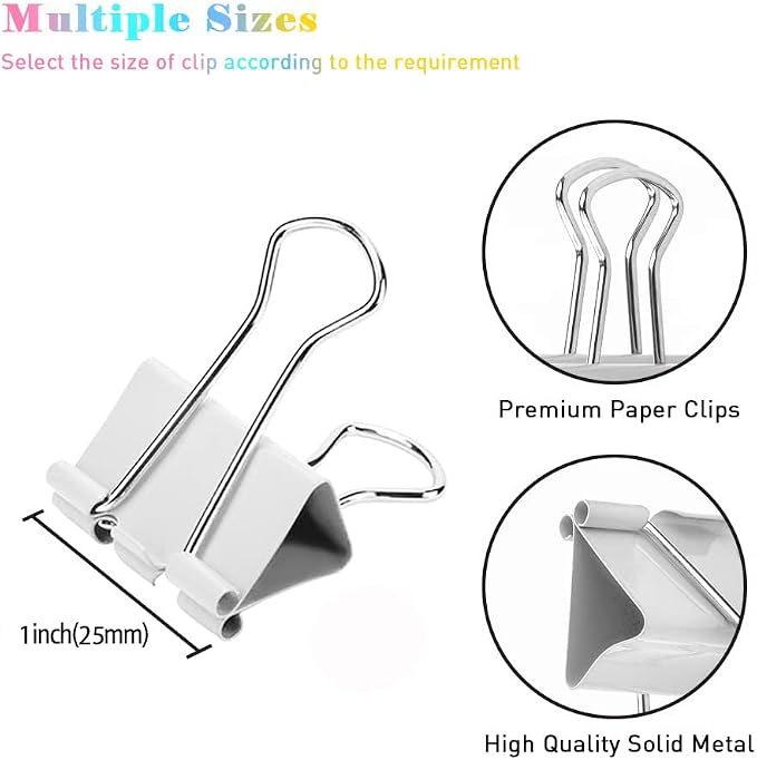 Binder Clips Width 1 Inch Capacity 0.47 Inch White 36 PCS with Storage boxs, Binder Clips 25mm 1 Inch for Teacher School Office and Business