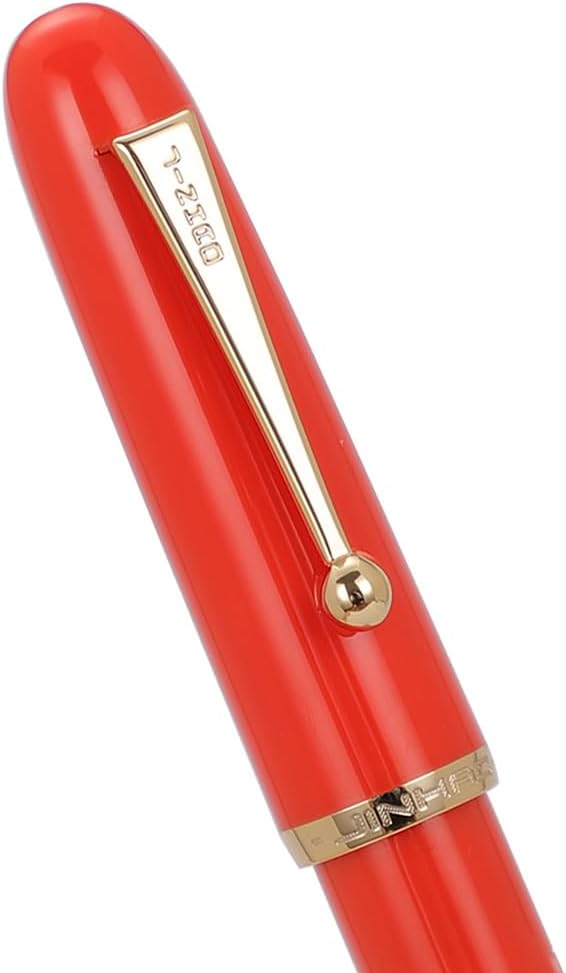 Jinhao 9016 Fountain Pen Medium Heartbeat Point, Dadao Series Red Acrylic with Large Converter for Writing
