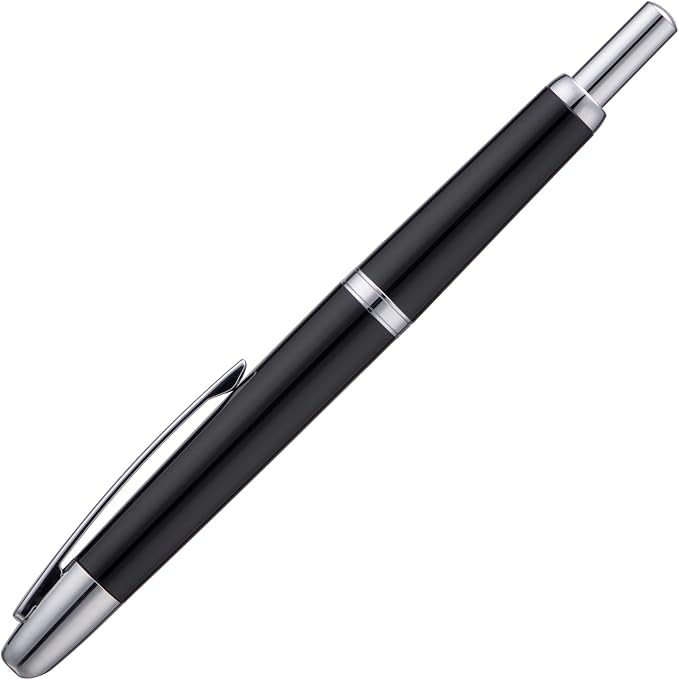 Jinhao 20 Press Fountain Pen, Piano Black Retractable Fine Nib with Ink Converter Set (Silver Clip)