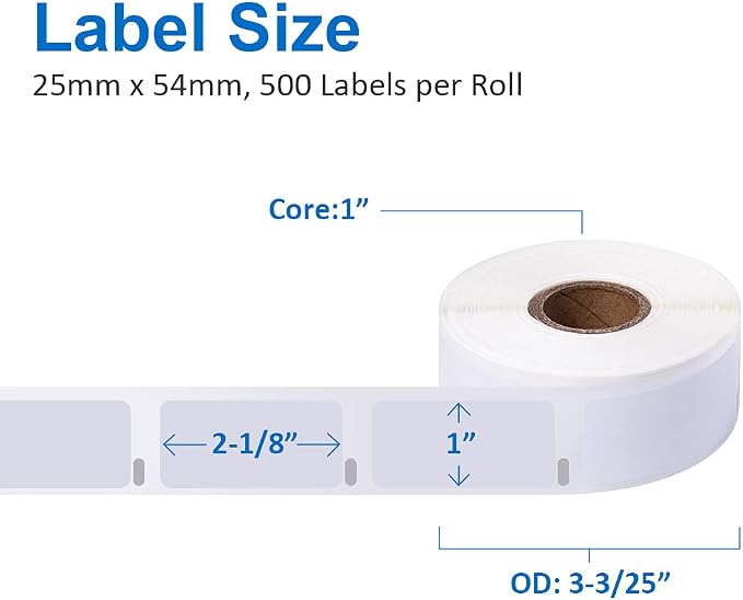 Label KINGDOM 12 Roll Compatible with Dymo 30336 1" x 2-1/8" Barcode Label | Compatible with LabelWriter 400, 450 Turbo, 4XL desktop printers, 25mm x 54mm, 500/roll, Multipurpose thermal LW label