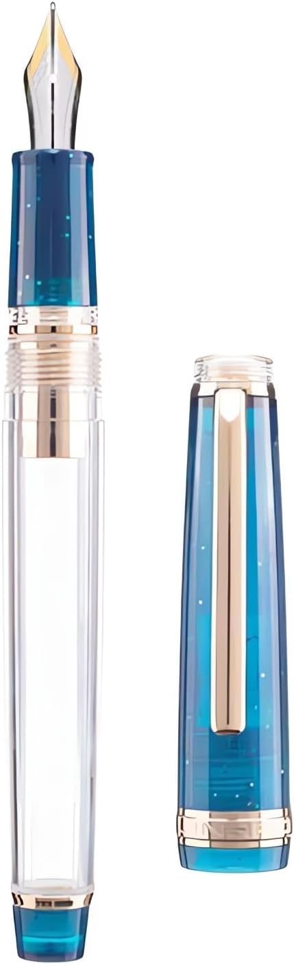 Jinhao 82 Acrylic Fountain Pen Set (2 Pack), Fine Nib Pen, Clear/Malachite Blue