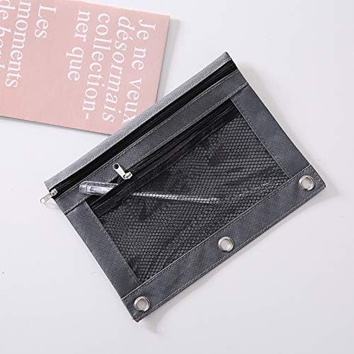 AHOME 3 Ring Binder Pencil Pouchs, Zippered Pencil Pouch Double Pocket Pencil Pouch 3 Ring with Clear Window