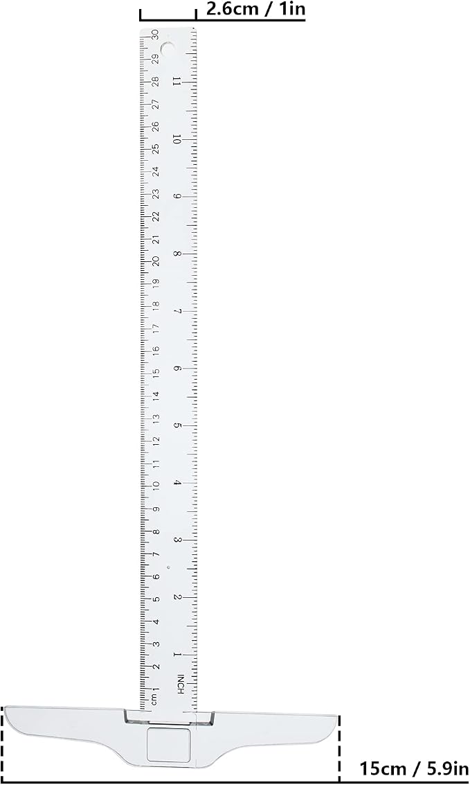 2Pcs Junior T-Square Plastic Transparent T-Ruler 30cm/ 12 Inch for Drafting & Art Framing