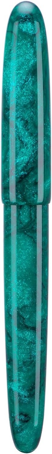Asvine C80 Fountain Pen #8 Fine Nib Large Handcraft Pen with Converter Pen Case Collection Set (Green Glitter)