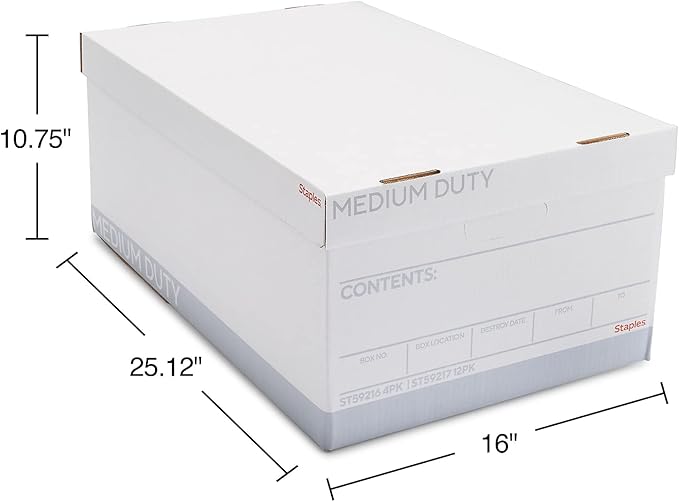 STAPLES Medium Duty File Box, Lift Off Lid, Legal, White/Gray, 12/Carton (TR59217)