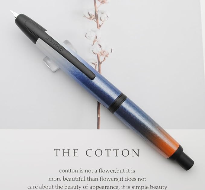 JINHAO 10 Press Fountain Pen, Retractable Metal Pen with Ink Converter (EF Nib 0.38mm, Gradient Dark Blue - Black Clip)