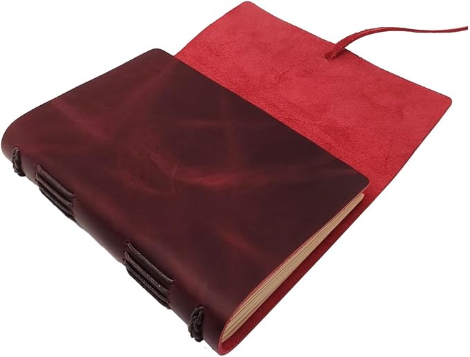 CooLeathor Red Notebook Journal - Nice Genuine Leather Journaling for writers A5 Size Diary 6.2x8.5 Inch,Notepad For Women,Man,Vintage,Gifts,Work,Traveler,Personal,Wine Red