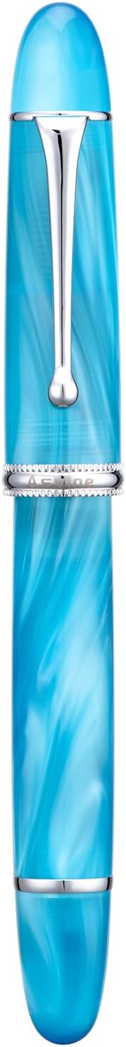 Asvine V800 Fountain Pen -Vacuum Filling System with Large Ink Capacity-Number 8 Stub Nib 1.1mm Calligraphy Art Drawing with Wrench - Sky Blue Acrylic