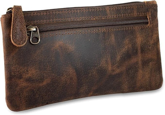 Vintage Leather Pencil Case Pouch, Pen Pouch for Work & University, for Men,Women/Leather Pencil Cases for Adults Perfect for Office/Tool Pouch Zipper Bag, Small Tool Bag 8"X4"