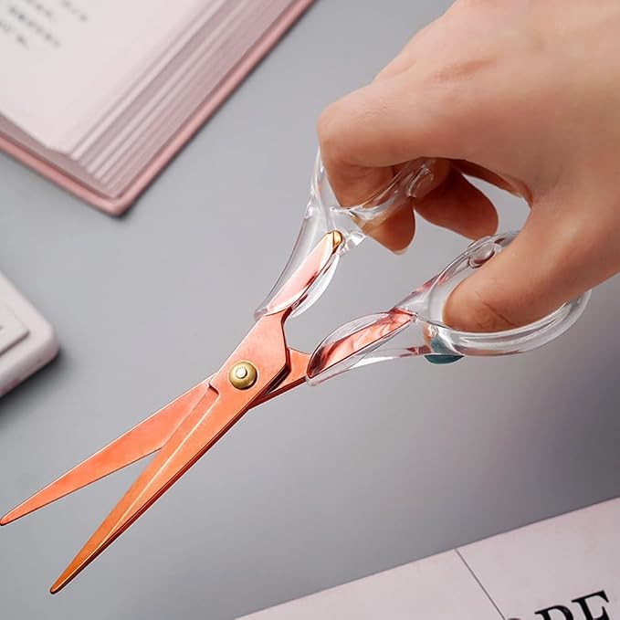 Aesthetic Clear Acrylic Scissors, 6.3" Craft Shears with Rose-gold Sharp Stainless Steel Blades for Home Office & School, Cute Stationery Tools for Bullet Journaling, Scrapbooking & Gift Wrapping