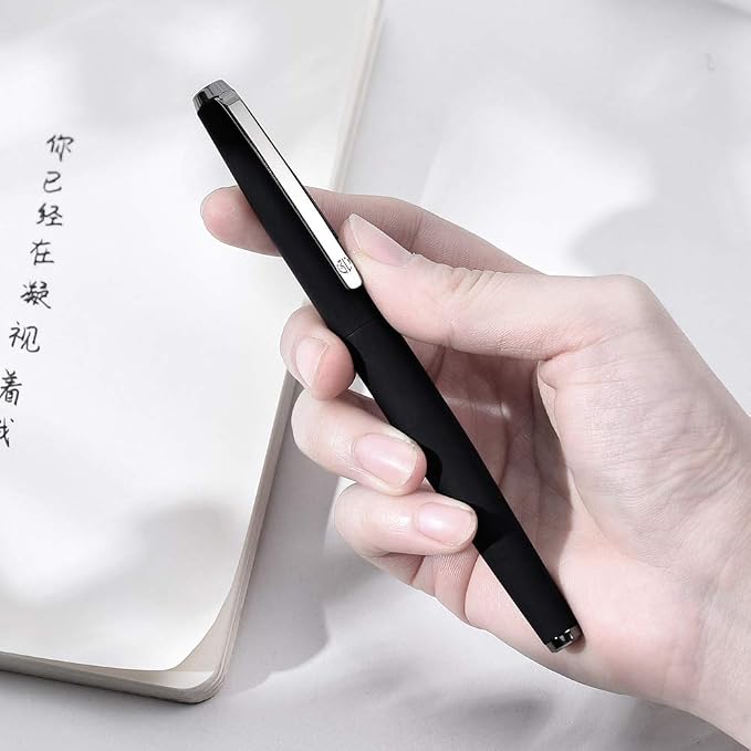 Hongdian 517D Matte Black Fountain Pen Medium Nib, Warrior Series Classic Design with Converter and Metal Box