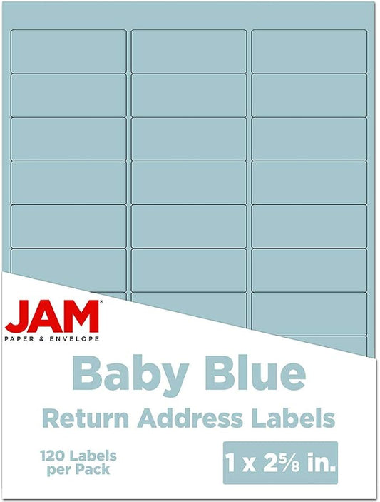 JAM PAPER Return Address Labels - Standard Mailing - 1 x 2 5/8 - Baby Blue - 120 Shipping Labels/Pack