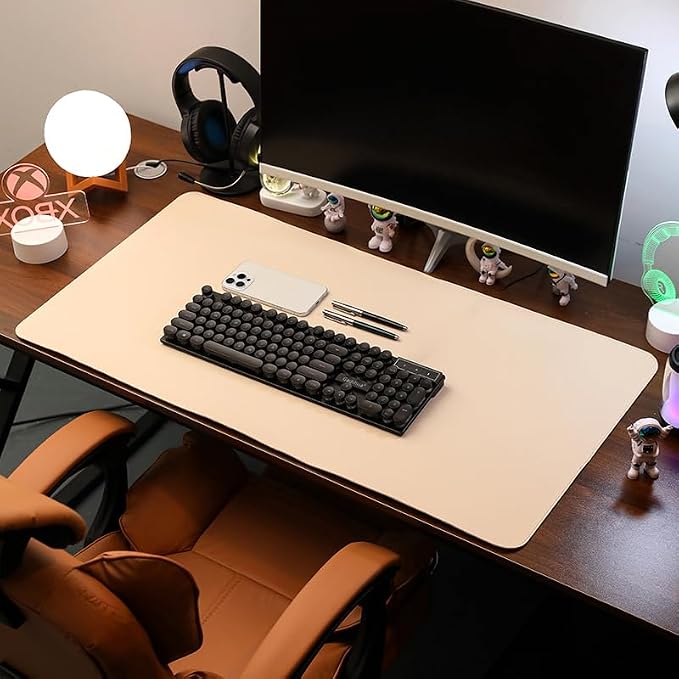 Leather Desk Pad Protector,Non-Slip Desk Pad, PU Leather Mouse Pad,Easy Clean Desk Protecor Mat,Writing Pad for Office Work/Home/Decor(Beige, 20.88'' x 35.85'')