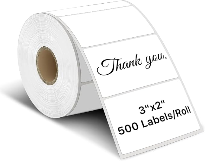 iEager 3" x 2" Thermal Labels, Durable Thermal Printer Stickers, White | Self-Adhesive Rectangle Label with Perforation Line, 500 Labels/Roll