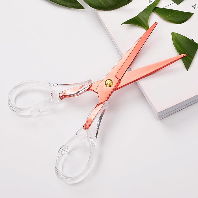 Aesthetic Clear Acrylic Scissors, 6.3" Craft Shears with Rose-gold Sharp Stainless Steel Blades for Home Office & School, Cute Stationery Tools for Bullet Journaling, Scrapbooking & Gift Wrapping