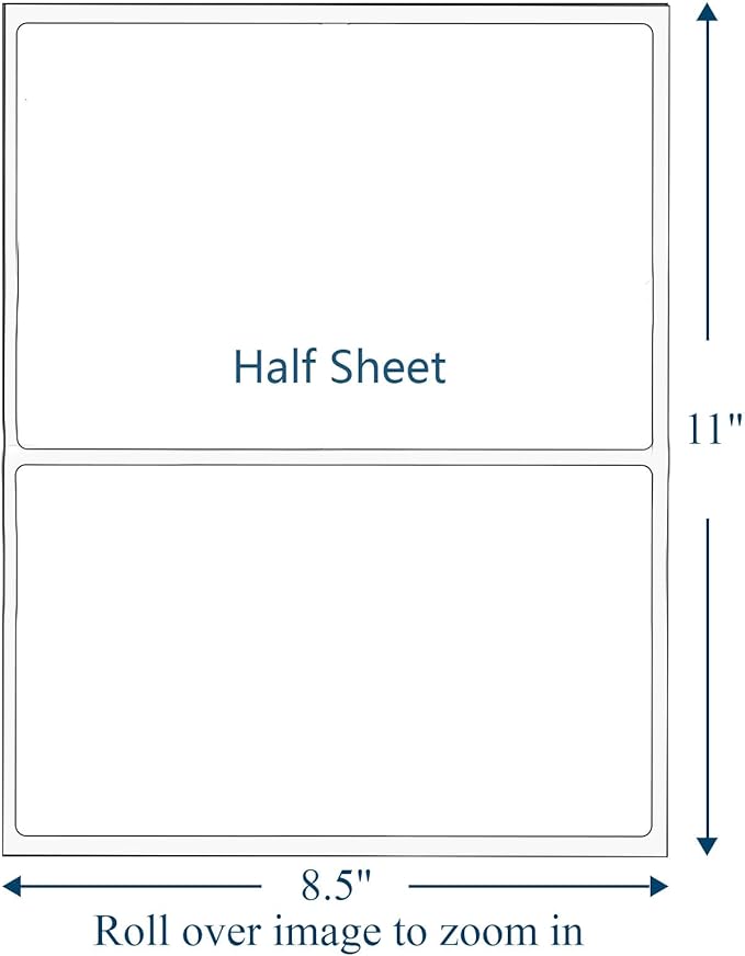 (1000 Sheets, 2000 Labels) Sticker Paper, 11" x 8.5" Half Sheet Shipping Address Labels, 2 Per Page Self Adhesive Mailing Label for Laser and Inkjet Printers