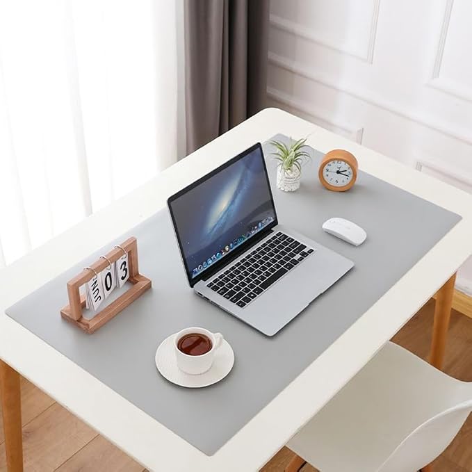 Leather Desk Pad Dual-Sided Office Desk Mat Waterproof,Large Table Cover Protector Smooth Mouse Pad Writing Gaming Mat for Laptop Keyboard (Grey White,15.7x11.8in/40x30cm)